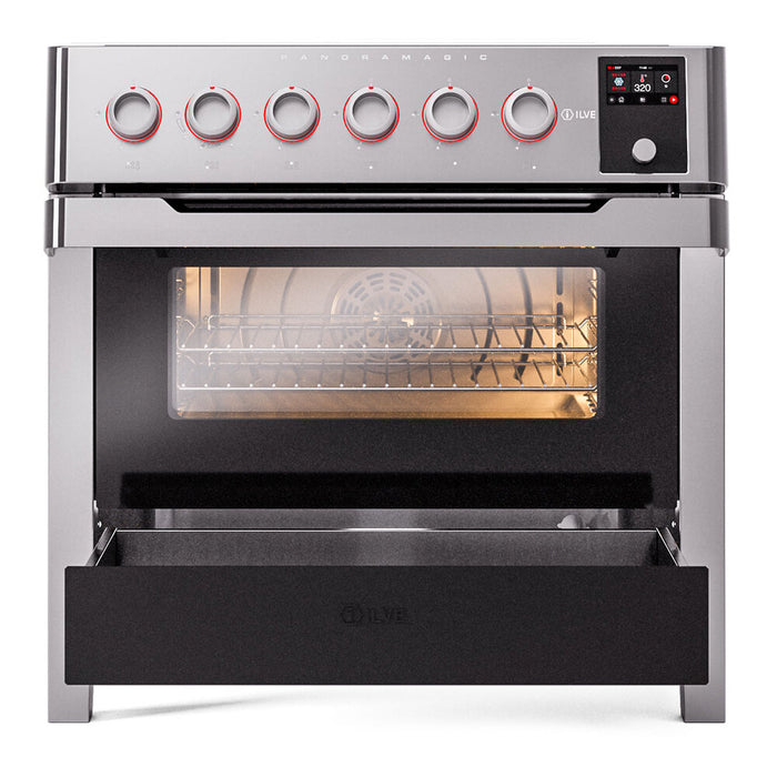 ILVE 36"Panoramagic Series Freestanding Electric Double Oven Range with 5 Elements, Triple Glass Cool Door, Convection Oven, TFT - UPMI09S3