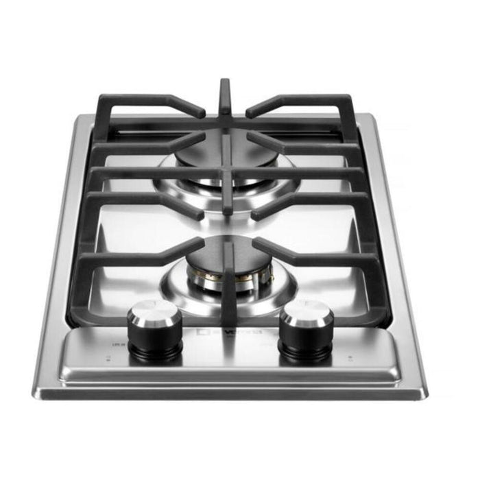 Verona VDGCT212FSS 12 inch Italian-Made Gas Cooktop with 2 Brass Burners and Continuous Cast Iron Grates in Stainless Steel