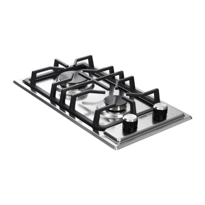 Verona VDGCT212FSS 12 inch Italian-Made Gas Cooktop with 2 Brass Burners and Continuous Cast Iron Grates in Stainless Steel