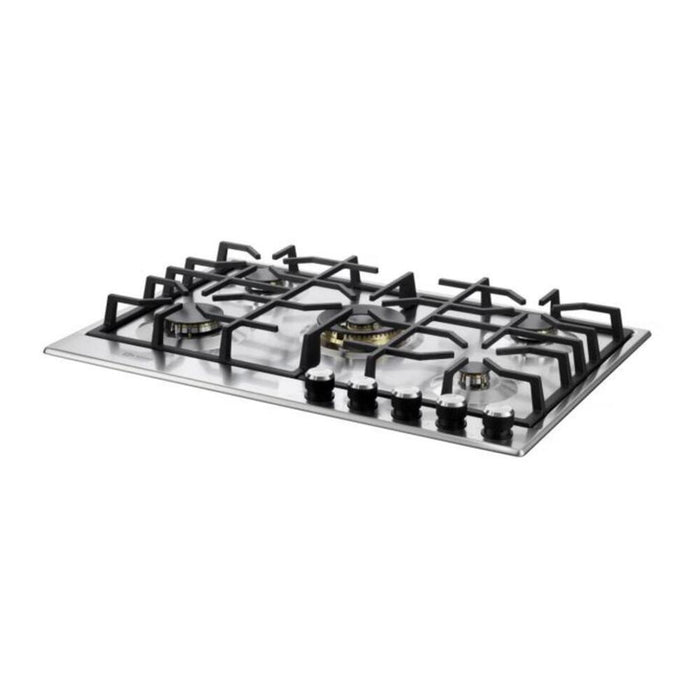 Verona VDGCT530FSS 30 inch Italian-Made Gas Cooktop with 5 Brass Burners and Continuous Cast Iron Grates in Stainless Steel