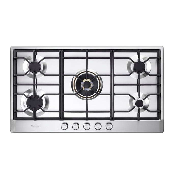 Verona VDGCT536FSS 36 inch Italian-Made Gas Cooktop with 5 Brass Burners and Continuous Cast Iron Grates in Stainless Steel