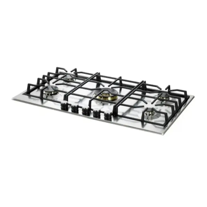 Verona VDGCT536FSS 36 inch Italian-Made Gas Cooktop with 5 Brass Burners and Continuous Cast Iron Grates in Stainless Steel