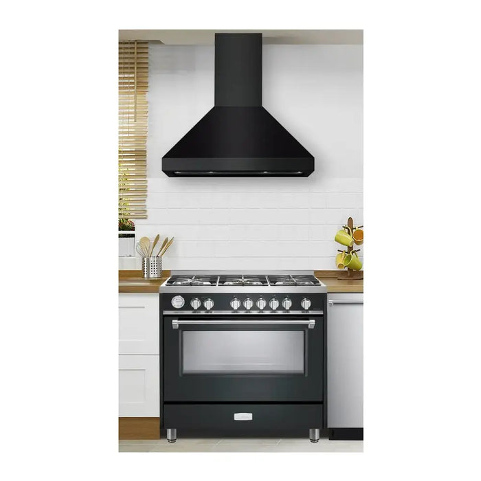 Verona 36 Inch Designer Chimney Wall Range Hood with 600 CFM, 4 Fan Speeds