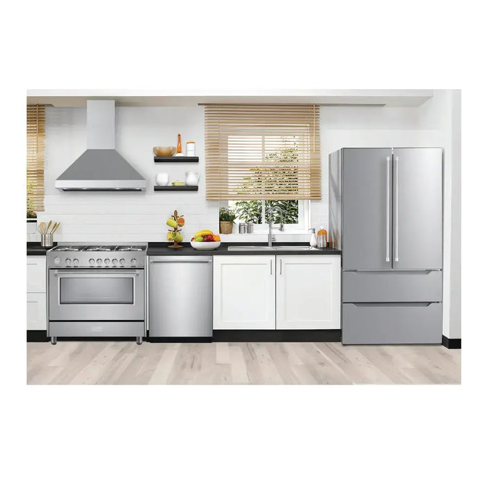 Verona 36 Inch Designer Chimney Wall Range Hood with 600 CFM, 4 Fan Speeds