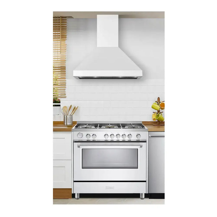 Verona 36 Inch Designer Chimney Wall Range Hood with 600 CFM, 4 Fan Speeds