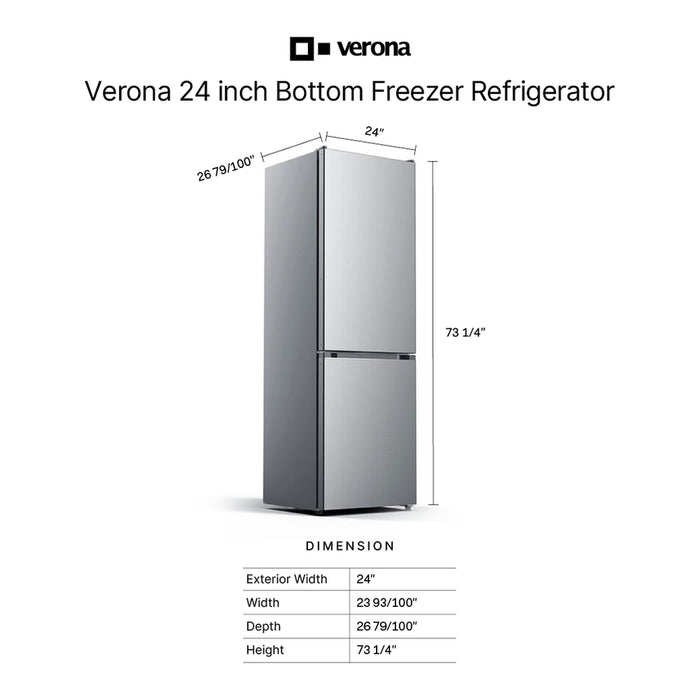 Verona VEFBF2411RISL 24 inch Bottom Freezer Refrigerator with 11.4 cu. ft. Total Capacity, Automatic Ice Maker, Sabbath Mode, Energy Star in Stainless Steel Look
