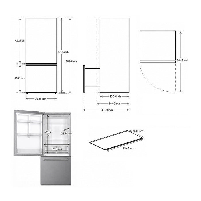 Verona VEFBF3017RISL 30 inch Freestanding Bottom Freezer Refrigerator with 17.6 cu. ft. Total Capacity, Automatic Ice Maker, Recessed Handle