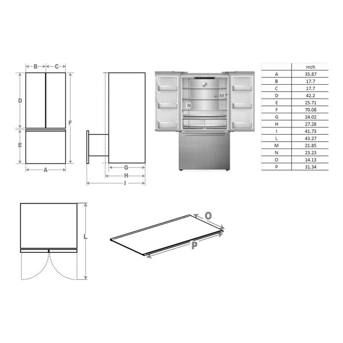 Verona VEFFD3620RISL 36 inch Freestanding French Door Refrigerator with 20.3 cu. ft. Capacity, Automatic Ice Maker, Recessed Handle