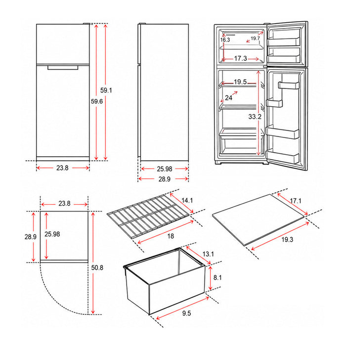 Verona VEFTF2412R 24 inch Top Freezer Refrigerator with 12 cu. ft. Total Capacity, Reversible Doors, Recessed Handle, Energy Star