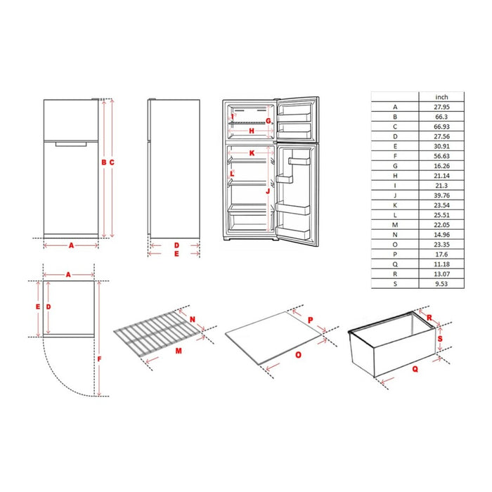 Verona VEFTF2817R 28 inch Top Freezer Refrigerator with 17.6 cu. ft. Total Capacity, Reversible Doors, Recessed Handle, Energy Star
