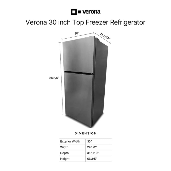 Verona VEFTF3021R 30 inch Freestanding Top Freezer Refrigerator with 21 cu. ft. Capacity, Recessed Handle