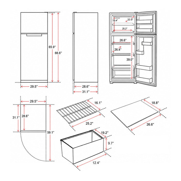 Verona VEFTF3021R 30 inch Freestanding Top Freezer Refrigerator with 21 cu. ft. Capacity, Recessed Handle