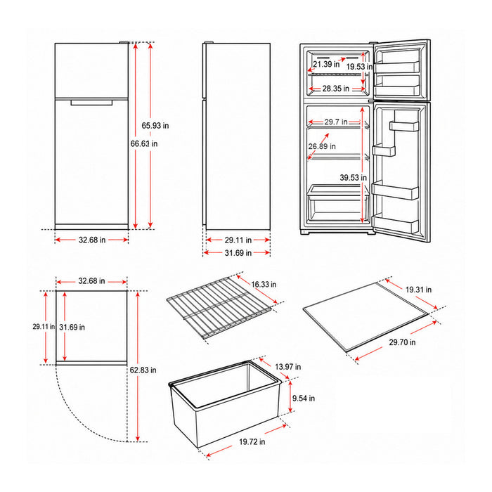 Verona VEFTF3324R 33 inch Freestanding Top Freezer Refrigerator with 24 cu. ft. Capacity, Recessed Handle