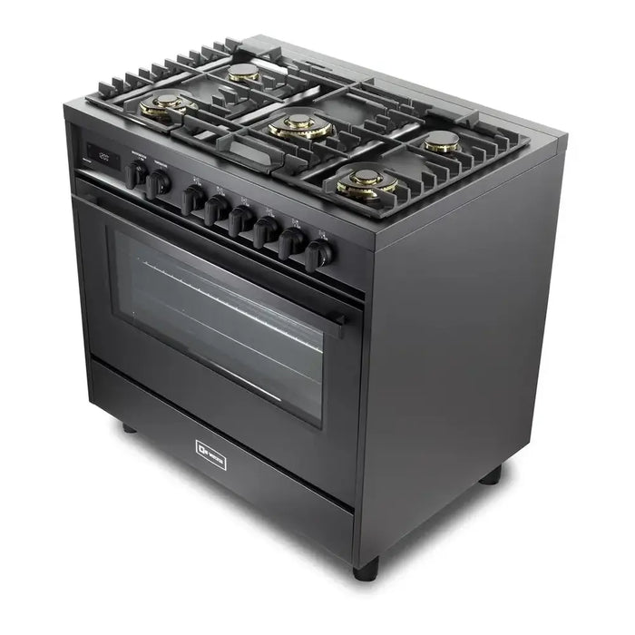 Verona VMFSGE365EE 36 inch Ultima Midnight Collection Freestanding Dual Fuel Range with 5 Sealed SABAF Brass Burners, 5 cu. ft. Oven Capacity in Matte Black