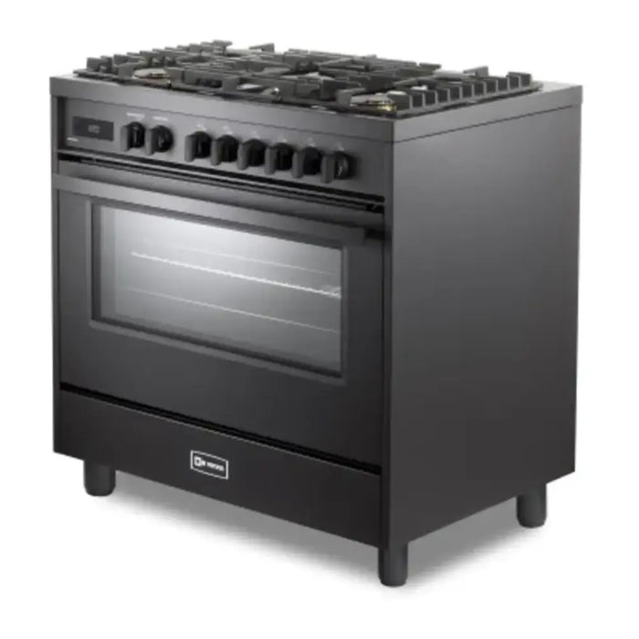 Verona VMFSGE365EE 36 inch Ultima Midnight Collection Freestanding Dual Fuel Range with 5 Sealed SABAF Brass Burners, 5 cu. ft. Oven Capacity in Matte Black