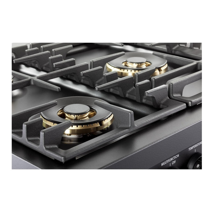 Verona VMFSGE365EE 36 inch Ultima Midnight Collection Freestanding Dual Fuel Range with 5 Sealed SABAF Brass Burners, 5 cu. ft. Oven Capacity in Matte Black