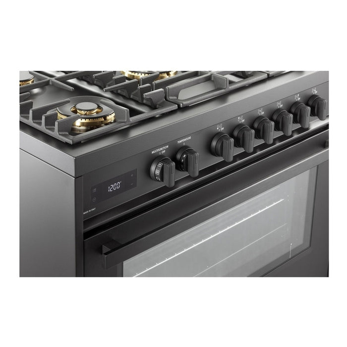 Verona VMFSGE365EE 36 inch Ultima Midnight Collection Freestanding Dual Fuel Range with 5 Sealed SABAF Brass Burners, 5 cu. ft. Oven Capacity in Matte Black