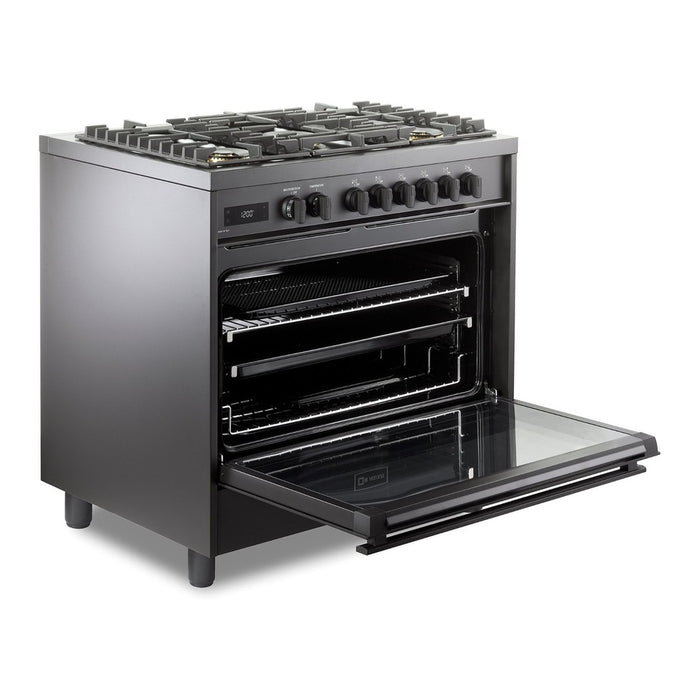 Verona VMFSGE365EE 36 inch Ultima Midnight Collection Freestanding Dual Fuel Range with 5 Sealed SABAF Brass Burners, 5 cu. ft. Oven Capacity in Matte Black