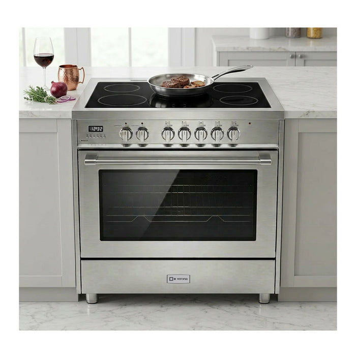 Verona VPRFSEE365SS 36 inch Prima Series Freestanding Electric Range with 5 Elements, 5 cu. ft. Oven Capacity, Digital Clock, Timer in Stainless Steel