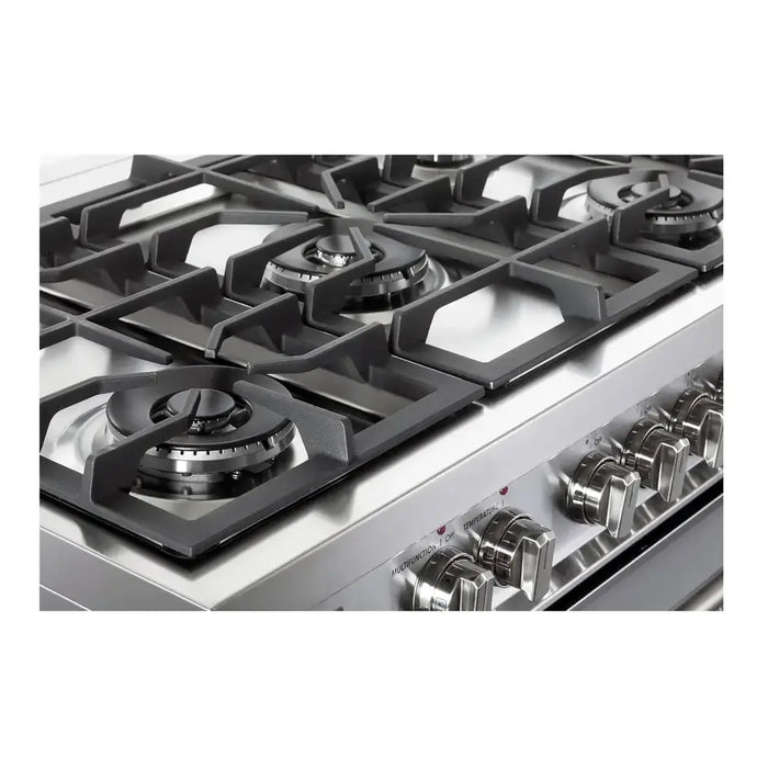 Verona VPRFSGE365SS 36 inch Prima Series Freestanding Dual Fuel Range with 5 Sealed SABAF Burners, 5 cu. ft. Oven Capacity, Touch Control Clock in Stainless Steel