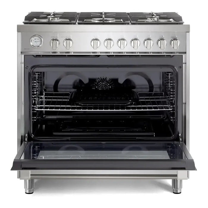 Verona VPRFSGG365SS 36 inch Prima Series Freestanding Gas Range with 5 Sealed Burners, 5 cu. ft. Oven Capacity, Temperature Gauge in Stainless Steel
