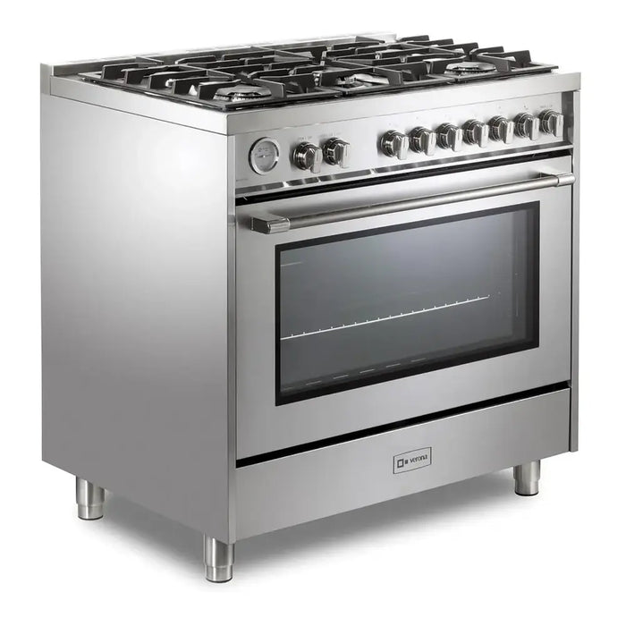 Verona VPRFSGG365SS 36 inch Prima Series Freestanding Gas Range with 5 Sealed Burners, 5 cu. ft. Oven Capacity, Temperature Gauge in Stainless Steel