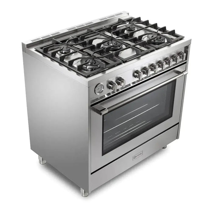 Verona VPRFSGG365SS 36 inch Prima Series Freestanding Gas Range with 5 Sealed Burners, 5 cu. ft. Oven Capacity, Temperature Gauge in Stainless Steel