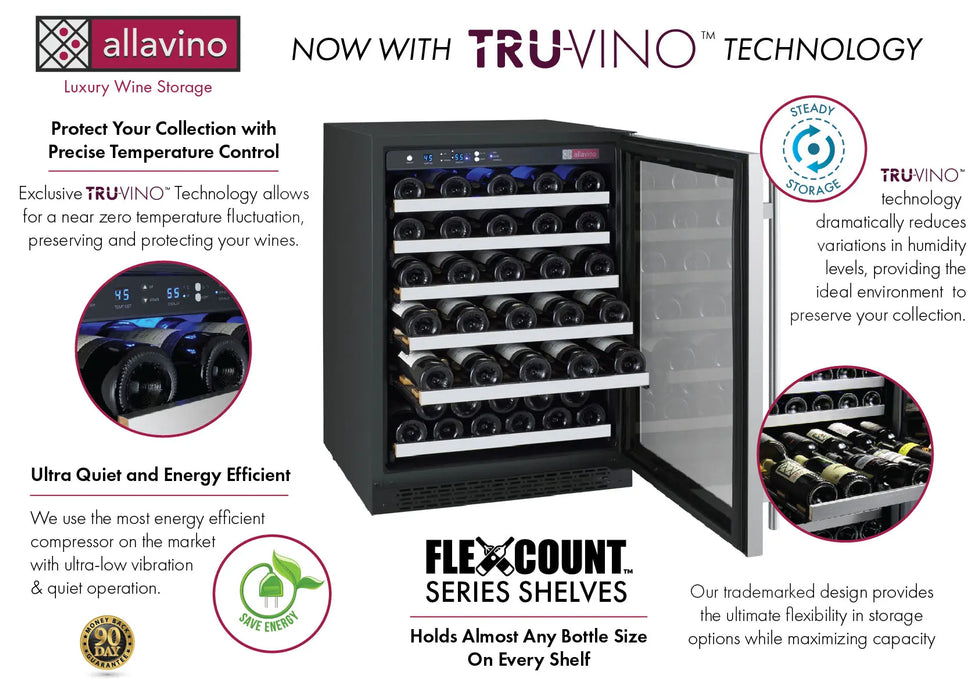 Allavino 47" Wide FlexCount II Tru-Vino 112 Bottle Dual-Zone Stainless Steel Side-by-Side Wine Refrigerator