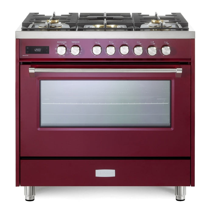 Verona VUFSGE365 36 inch Ultima Collection Freestanding Dual Fuel Range with 5 Sealed SABAF Brass Burners, 5 cu. ft. Oven Capacity