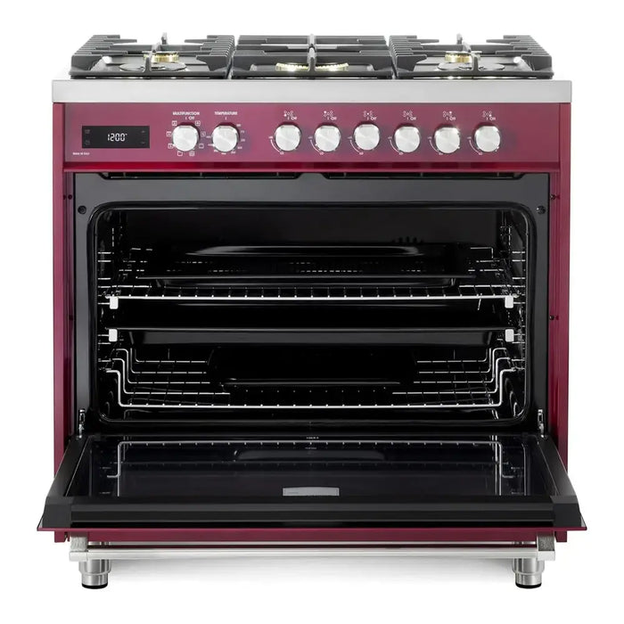 Verona VUFSGE365 36 inch Ultima Collection Freestanding Dual Fuel Range with 5 Sealed SABAF Brass Burners, 5 cu. ft. Oven Capacity