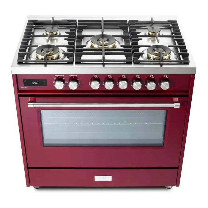 Verona VUFSGE365 36 inch Ultima Collection Freestanding Dual Fuel Range with 5 Sealed SABAF Brass Burners, 5 cu. ft. Oven Capacity