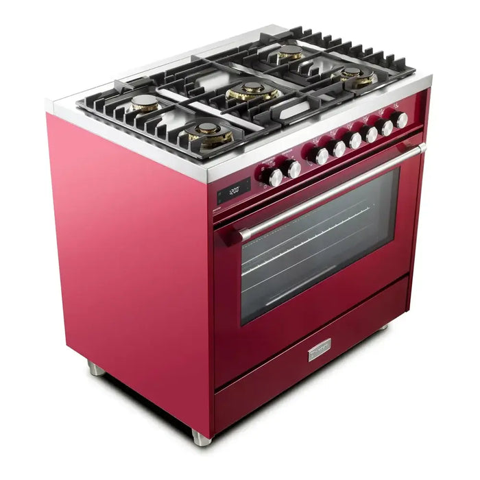 Verona VUFSGE365 36 inch Ultima Collection Freestanding Dual Fuel Range with 5 Sealed SABAF Brass Burners, 5 cu. ft. Oven Capacity