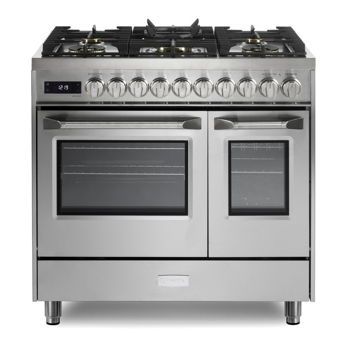 Verona VUFSGE365DSS 36 inch Ultima Collection Double Oven Dual Fuel Range with 5 Brass Burners, 4.1 cu. ft. Total Oven Capacity