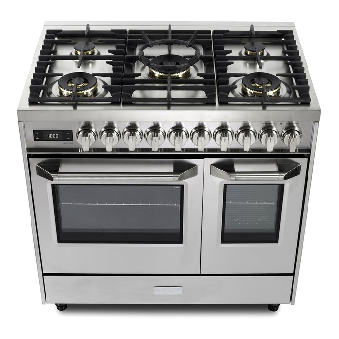 Verona VUFSGE365DSS 36 inch Ultima Collection Double Oven Dual Fuel Range with 5 Brass Burners, 4.1 cu. ft. Total Oven Capacity