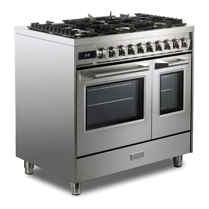 Verona VUFSGE365DSS 36 inch Ultima Collection Double Oven Dual Fuel Range with 5 Brass Burners, 4.1 cu. ft. Total Oven Capacity