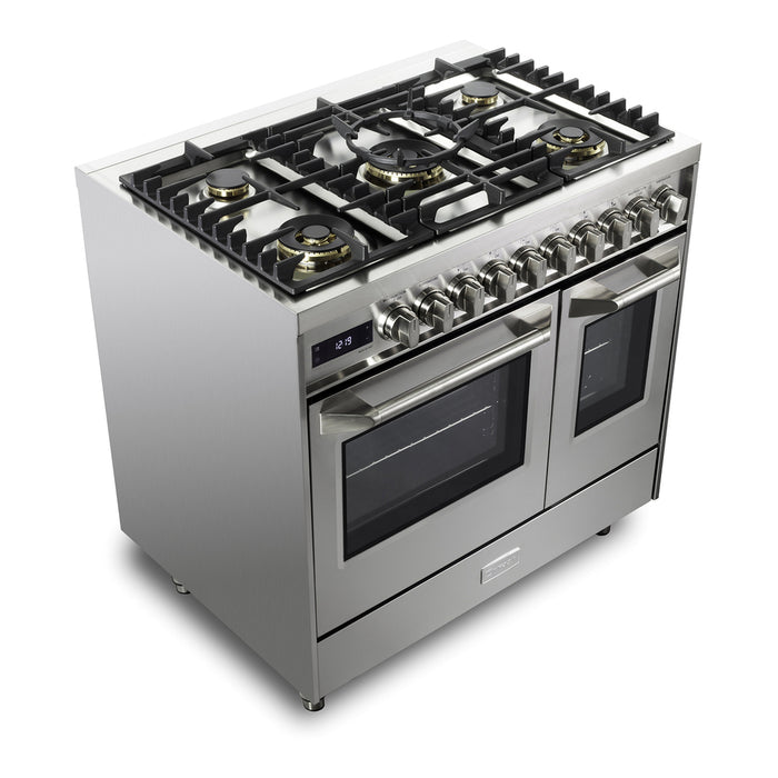 Verona VUFSGE365DSS 36 inch Ultima Collection Double Oven Dual Fuel Range with 5 Brass Burners, 4.1 cu. ft. Total Oven Capacity