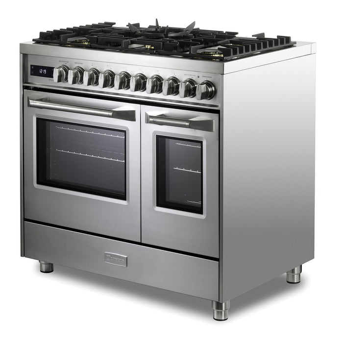 Verona VUFSGE365DSS 36 inch Ultima Collection Double Oven Dual Fuel Range with 5 Brass Burners, 4.1 cu. ft. Total Oven Capacity