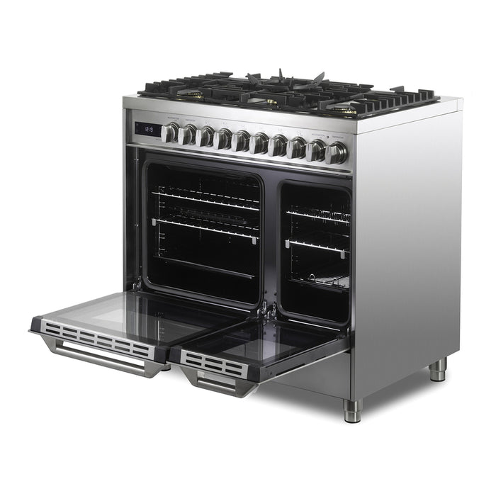 Verona VUFSGE365DSS 36 inch Ultima Collection Double Oven Dual Fuel Range with 5 Brass Burners, 4.1 cu. ft. Total Oven Capacity