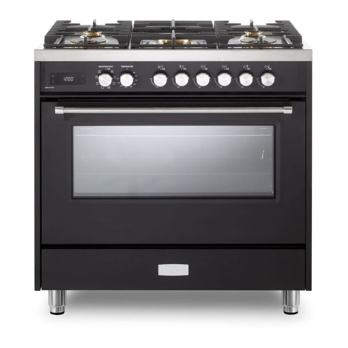 Verona VUFSGE365 36 inch Ultima Collection Freestanding Dual Fuel Range with 5 Sealed SABAF Brass Burners, 5 cu. ft. Oven Capacity