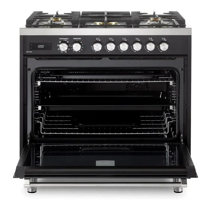 Verona VUFSGE365 36 inch Ultima Collection Freestanding Dual Fuel Range with 5 Sealed SABAF Brass Burners, 5 cu. ft. Oven Capacity