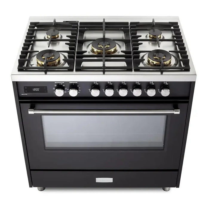 Verona VUFSGE365 36 inch Ultima Collection Freestanding Dual Fuel Range with 5 Sealed SABAF Brass Burners, 5 cu. ft. Oven Capacity
