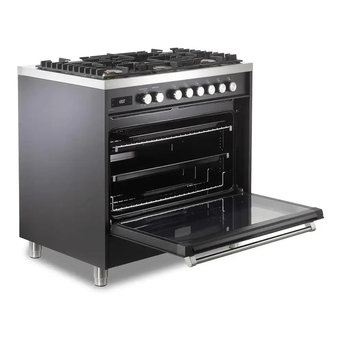 Verona VUFSGE365 36 inch Ultima Collection Freestanding Dual Fuel Range with 5 Sealed SABAF Brass Burners, 5 cu. ft. Oven Capacity