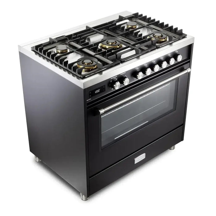 Verona VUFSGE365 36 inch Ultima Collection Freestanding Dual Fuel Range with 5 Sealed SABAF Brass Burners, 5 cu. ft. Oven Capacity