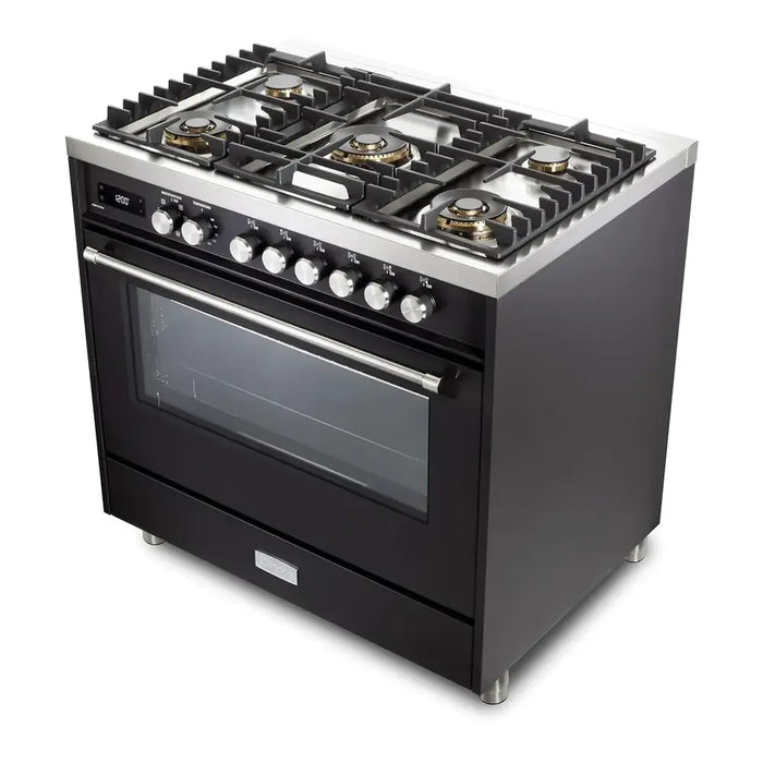 Verona VUFSGE365 36 inch Ultima Collection Freestanding Dual Fuel Range with 5 Sealed SABAF Brass Burners, 5 cu. ft. Oven Capacity