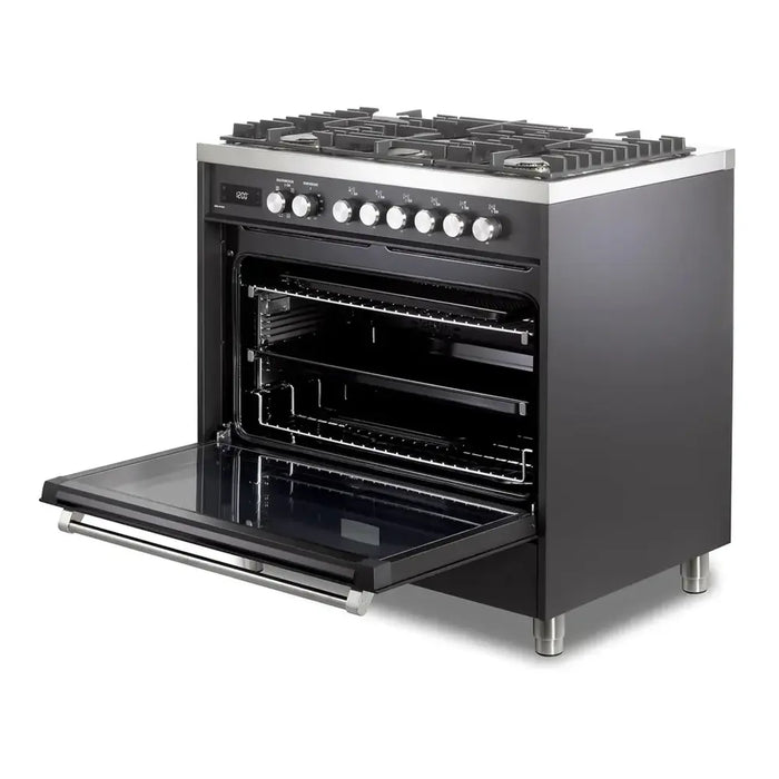 Verona VUFSGE365 36 inch Ultima Collection Freestanding Dual Fuel Range with 5 Sealed SABAF Brass Burners, 5 cu. ft. Oven Capacity