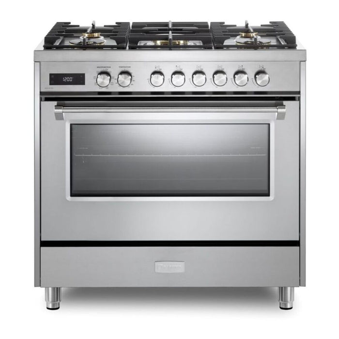 Verona VUFSGE365 36 inch Ultima Collection Freestanding Dual Fuel Range with 5 Sealed SABAF Brass Burners, 5 cu. ft. Oven Capacity