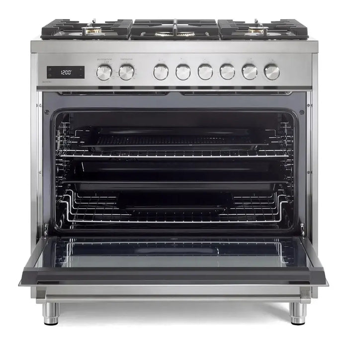 Verona VUFSGE365 36 inch Ultima Collection Freestanding Dual Fuel Range with 5 Sealed SABAF Brass Burners, 5 cu. ft. Oven Capacity