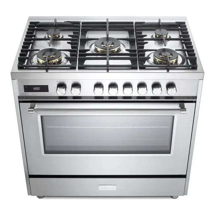Verona VUFSGE365 36 inch Ultima Collection Freestanding Dual Fuel Range with 5 Sealed SABAF Brass Burners, 5 cu. ft. Oven Capacity