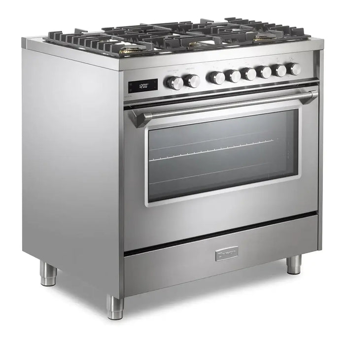 Verona VUFSGE365 36 inch Ultima Collection Freestanding Dual Fuel Range with 5 Sealed SABAF Brass Burners, 5 cu. ft. Oven Capacity