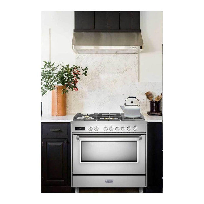 Verona VUFSGE365 36 inch Ultima Collection Freestanding Dual Fuel Range with 5 Sealed SABAF Brass Burners, 5 cu. ft. Oven Capacity